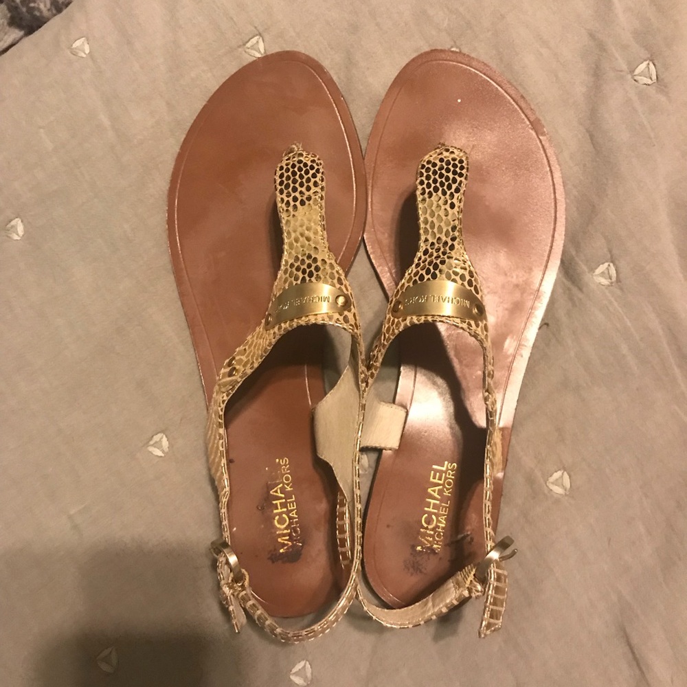 Michael Kors Leather and Gold Sandals
